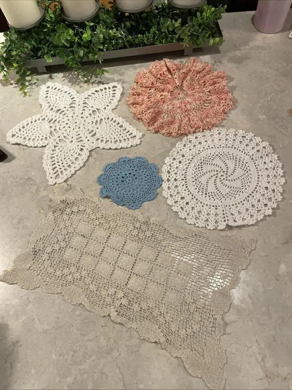 VTG 5 Handmade Crochet Floral Doilies Lot Of 5 Round~Star~rectangle Multicolor
